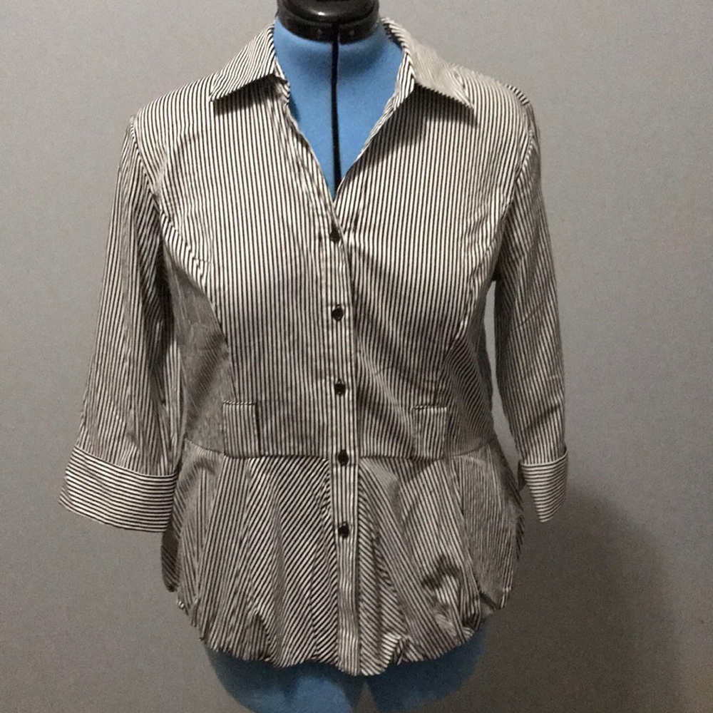Black and white stripped button down blouse.